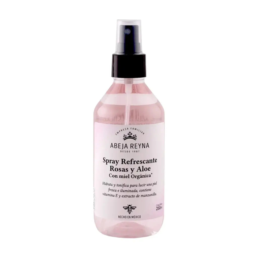 Spray refrescante de agua de rosas, aloe vera, miel y ácido hialurónico